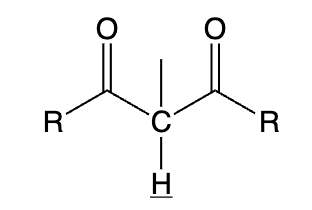 <p>proton between 2 carbonyls</p>