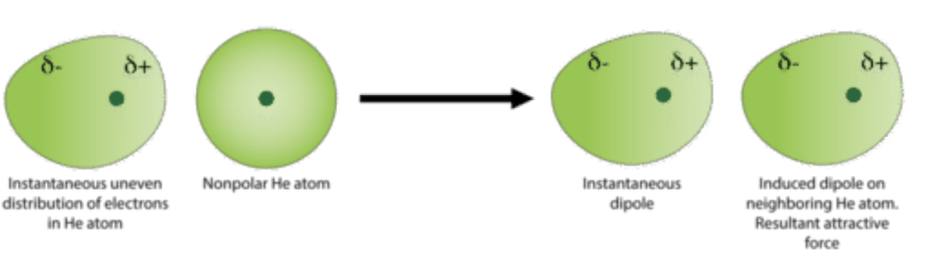 <p>Can form when eletron orbitals around a molecule are influenced by distributions of electrons on another particle</p>