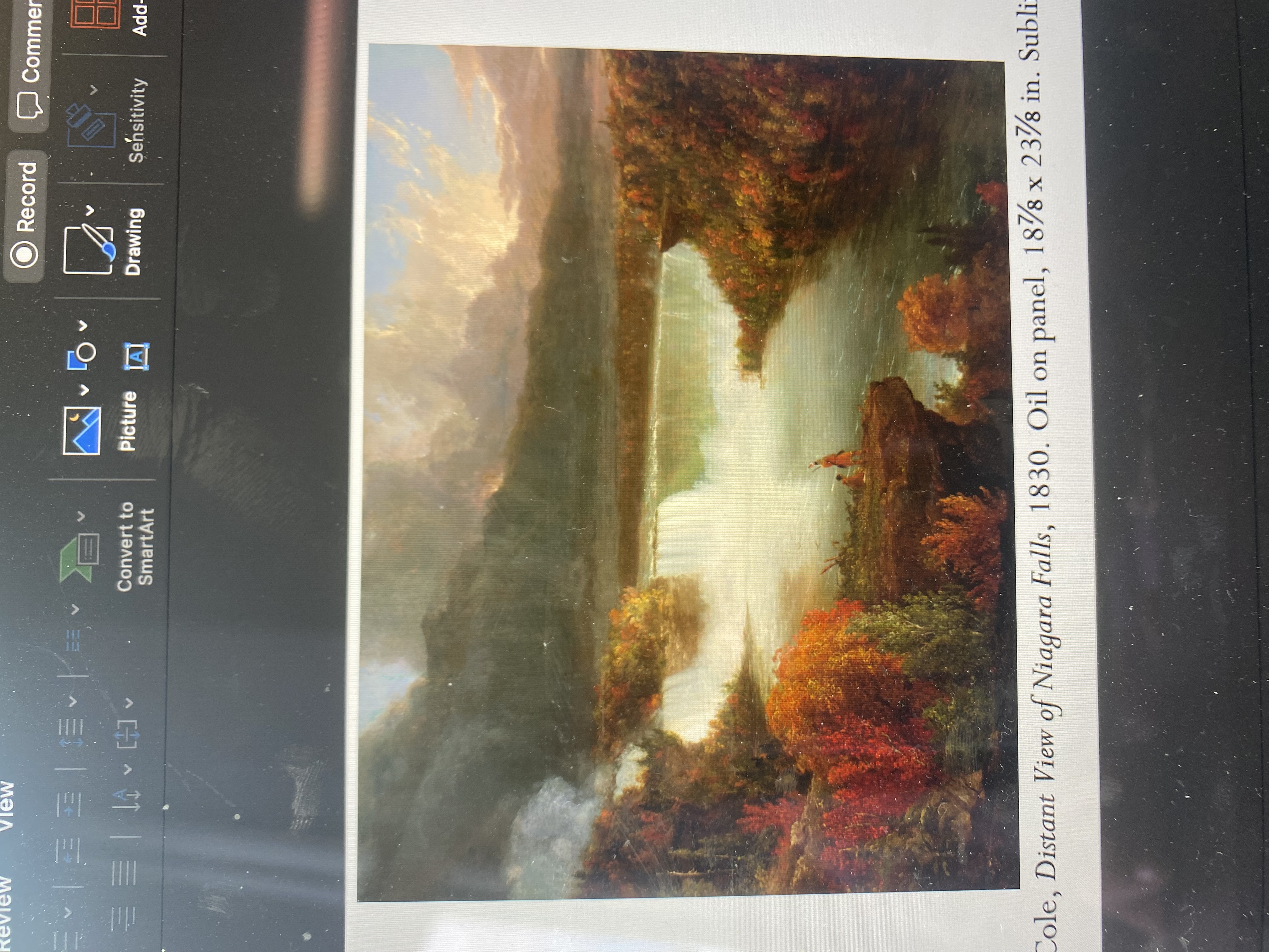 <p><span>Thomas Cole, <em>Distant View of Niagara Falls</em>, 1830. Oil on panel, 18⅞ x 23⅞ in. Sublime.</span></p>