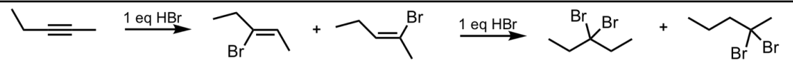 <p>What’s added: 1 H atom and 1 halogen atom (can be Cl or Br) per equivalent of HX </p><p>Regioselectivity: Markovnikov </p><p>Intermediate: Carbocation </p><p>Rearrangement: Not possible</p>