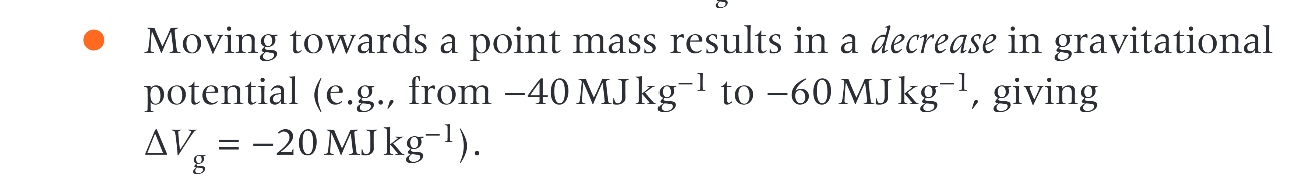 <p>grav potential decreases </p>