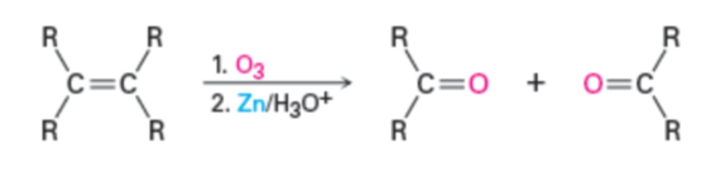 <p>Reaction with ozone followed by zinc in acetic acid</p>