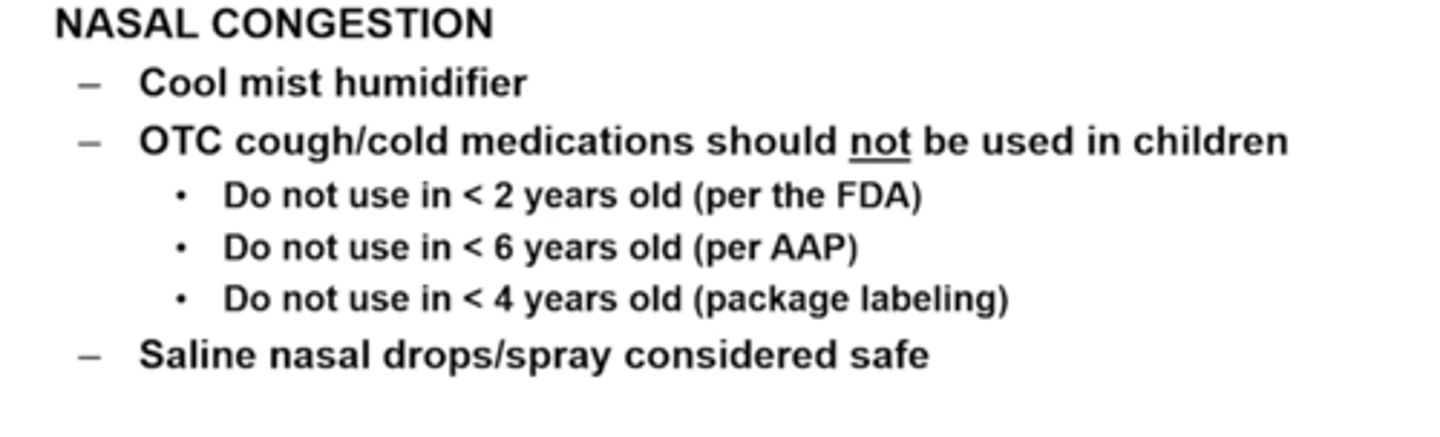 <p>False: THE FDA DOES NOT RECOMMEND OTC COUGH AND COLD MEDS TO CHILDREN <2 years old</p>
