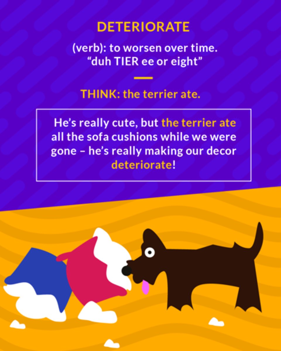 <p>(v.) to lower in quality or value; to wear away</p><p>(verb) to worsen over time</p>