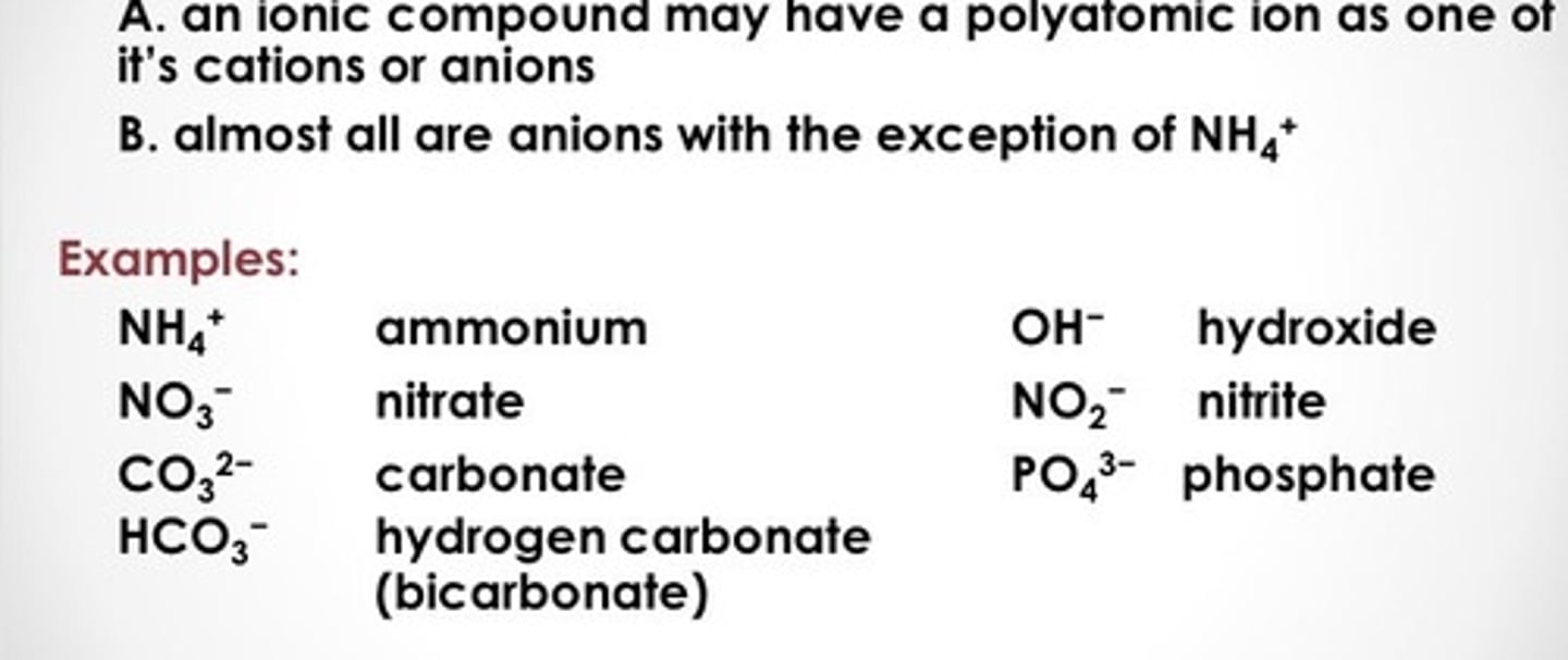 <p>A group of bonded atoms (non-metals) that has an overall ionic charge</p>