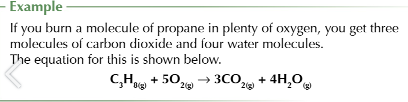 <p>if you burn/ oxidise alkanes with plenty of oxygen, you get carbon dioxide and water</p>