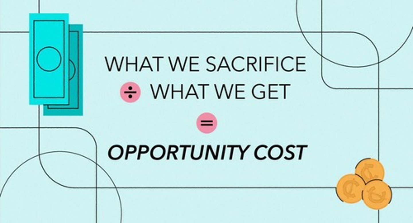 <p>Opportunity Cost is what needs to be given up to get something.</p>