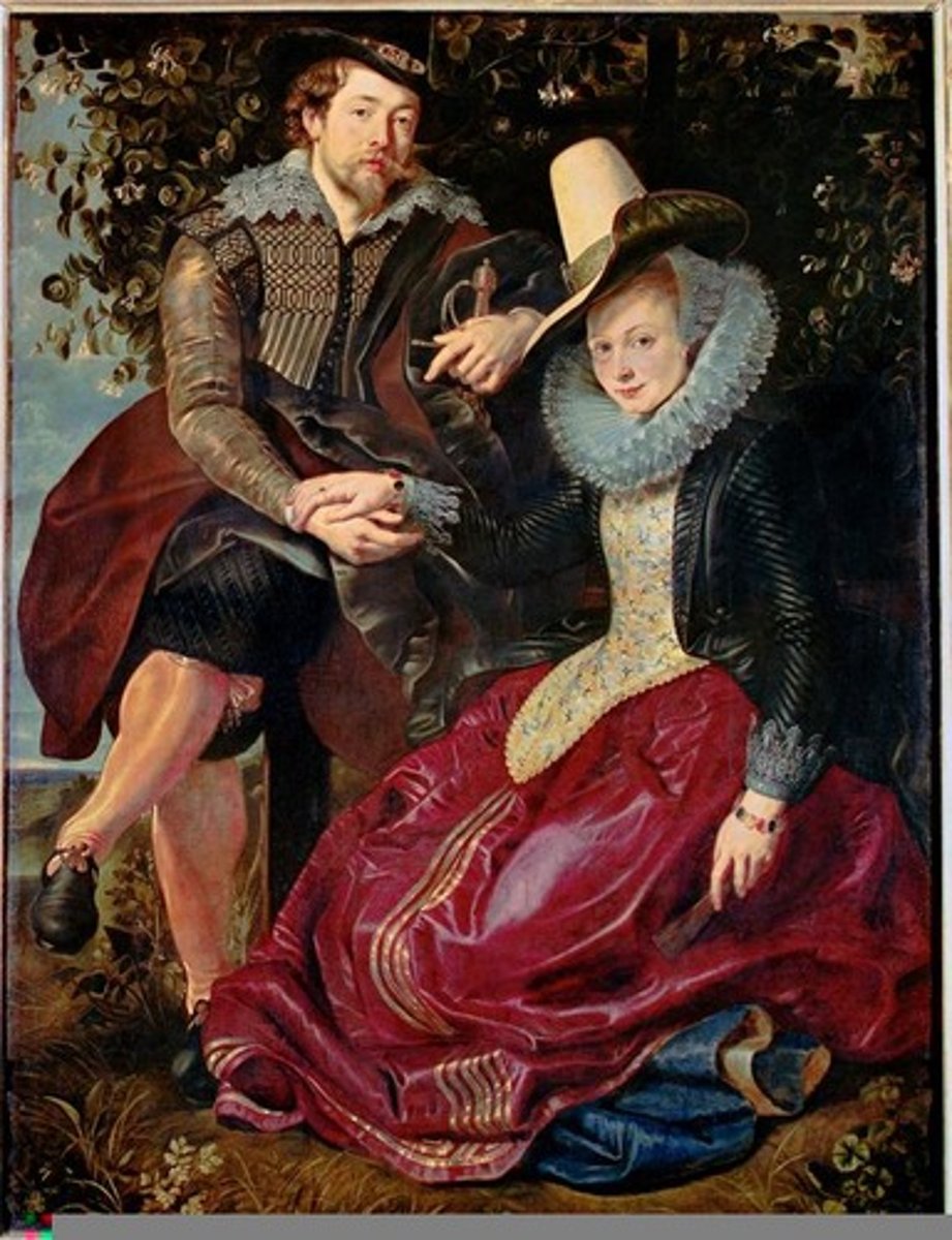 <p>favored rich, dark fabrics with heavy embellishment, though later fashions shifted toward lighter colors and more delicate designs in keeping with the overall Rococo aesthetic</p>