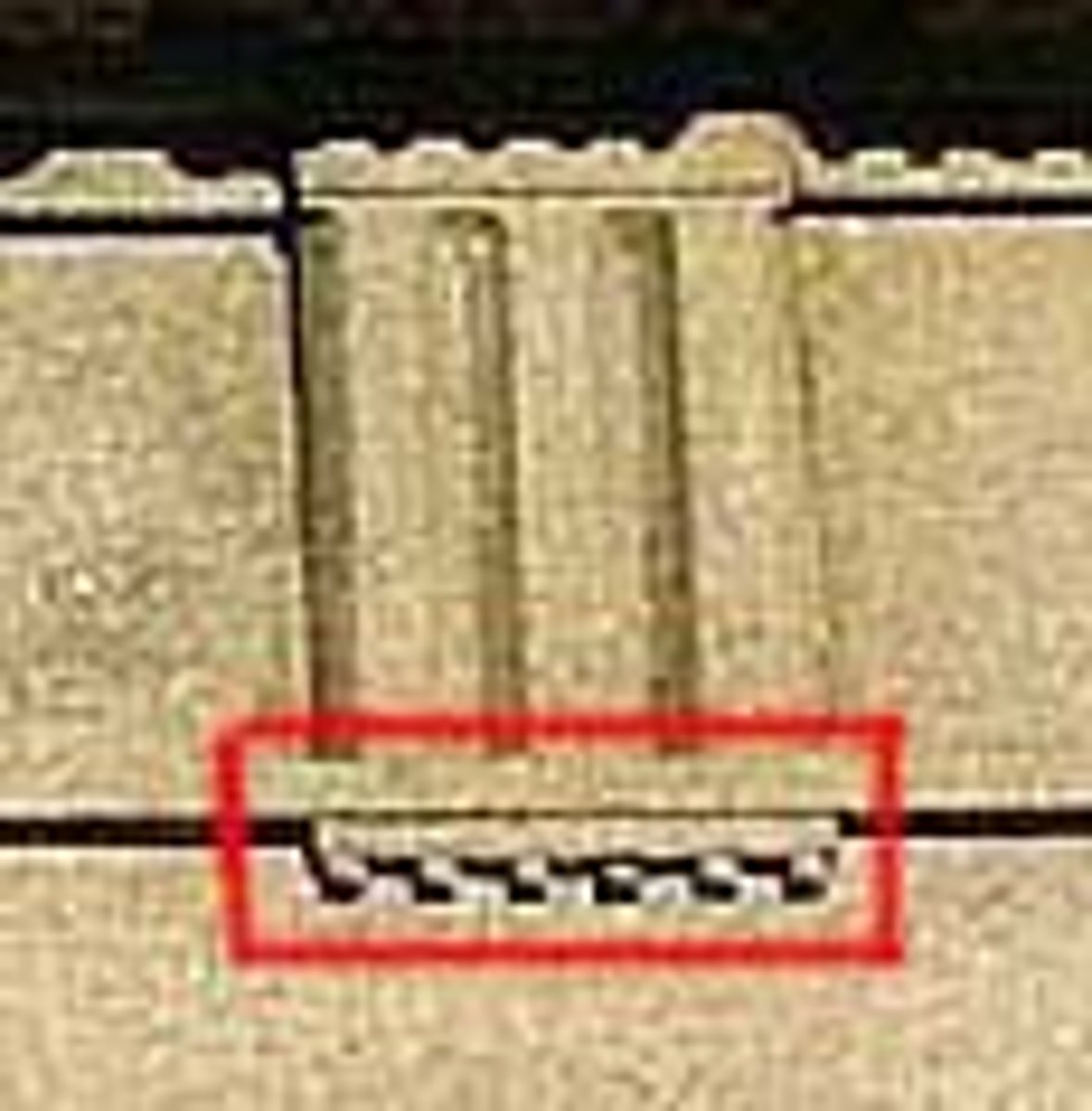 <p>Søm-plader i i triglyffernes øverste og nederste del på et dorisk tempel.</p>