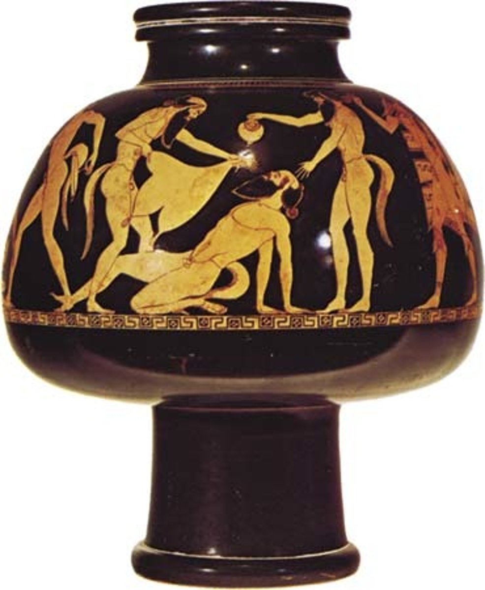 <p>A vase characterized by a bulbous body and narrow foot. Used to cooling wine at symposium.</p>