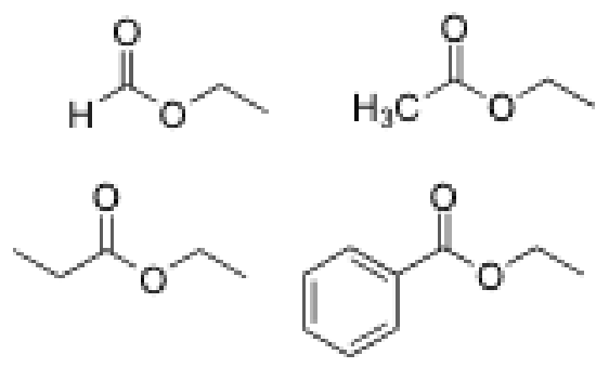 <p>Rank these ester slowest to fastest for reactivity in hydrolysis</p>