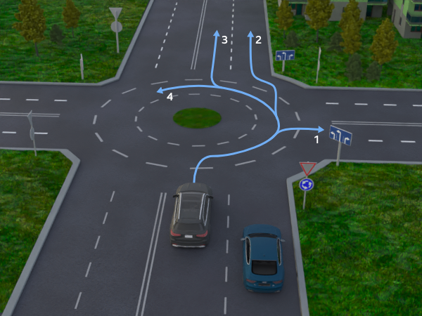 <p>Which driving trajectories can the black car choose?</p>