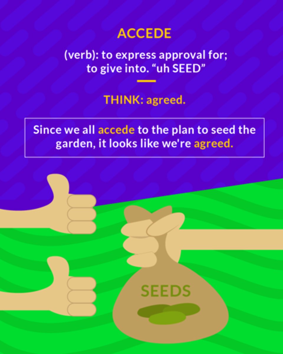 <p>(v.) to agree to</p><p>(v.) agreed</p>