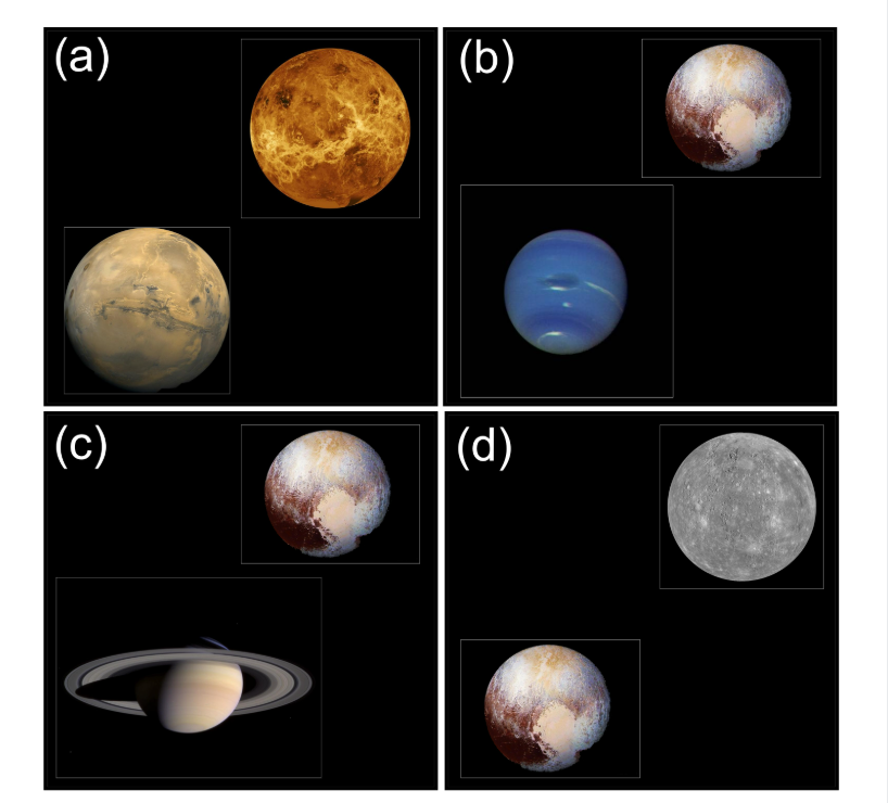 <p>Which set of photos shows planetary bodies that were discovered by naked eye observations?</p>