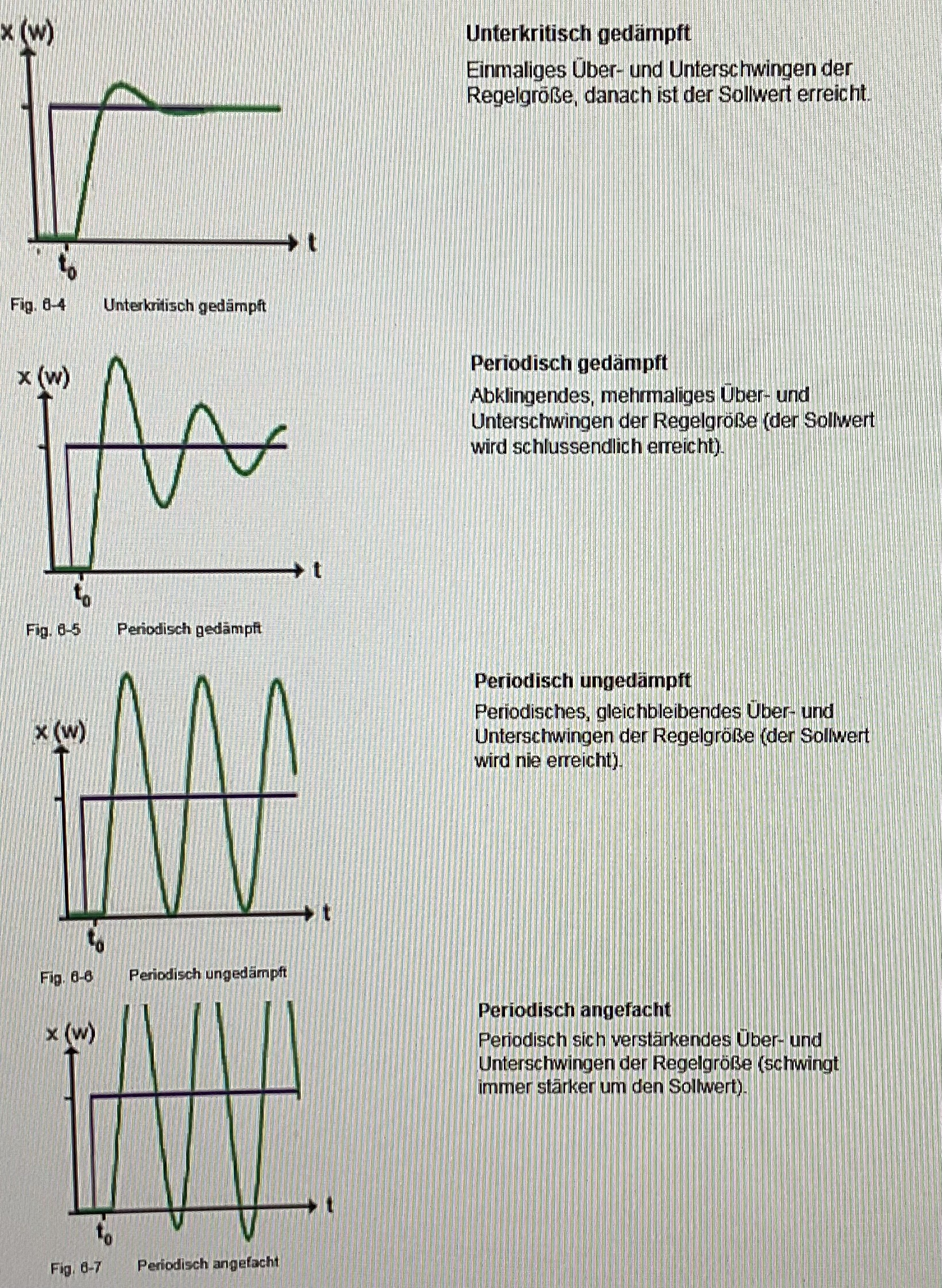 <p>Unkritisch gedämpft I Periodisch gedämpft I Periodisch ungedämpft I Periodisch angefacht</p>