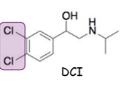 <p>dichloroisoprenaline or dichloroosoproterenol, 1st β-blocker, antagonist, partial agonist as well, no clinical value, chlorines instead of hydroxyl groups </p>