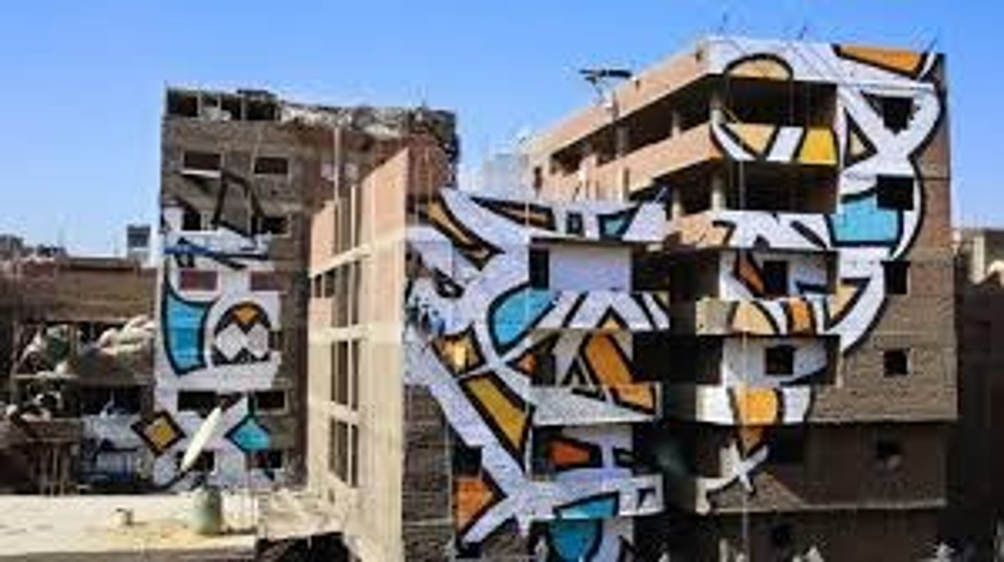 <p>a) Created Calligraffiti<br>b) Tunisian artist combines poetry, messages of peace, hope and beauty to communicate- even if you can't read them, the aesthetics begin to change tropes about Arabic culture<br>c) His goal is to create tolerance and produce dialogue through his art and surrounding communities.</p>