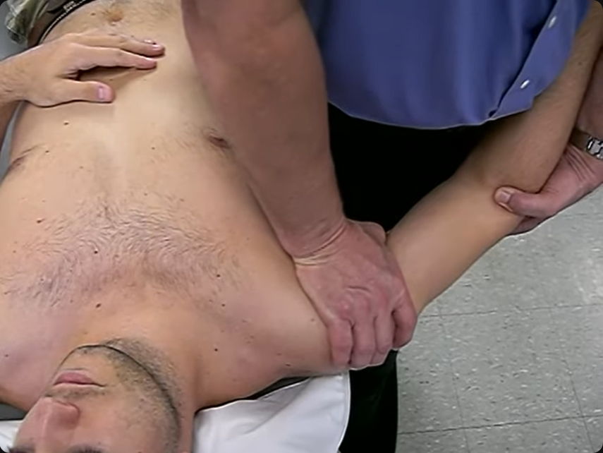 <p>A therapist is about to perform a posterior glide on a patient’s shoulder. How should the therapist position the patient’s shoulder before performing the glide? </p>
