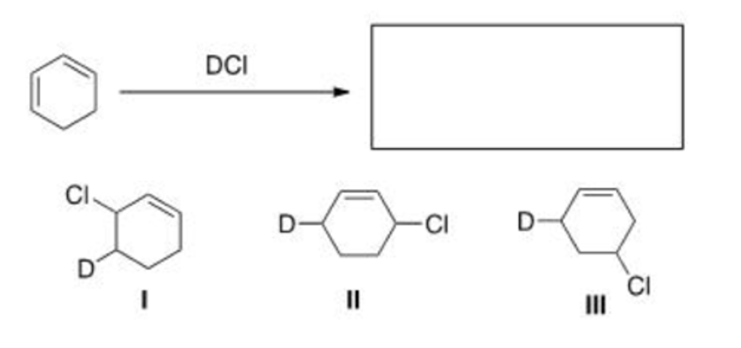 <p>What is (are) the major product(s) of the following reaction?</p><p>A. Only I</p><p>B. Only II</p><p>C. Only I and II</p><p>D. I, II, and III</p>