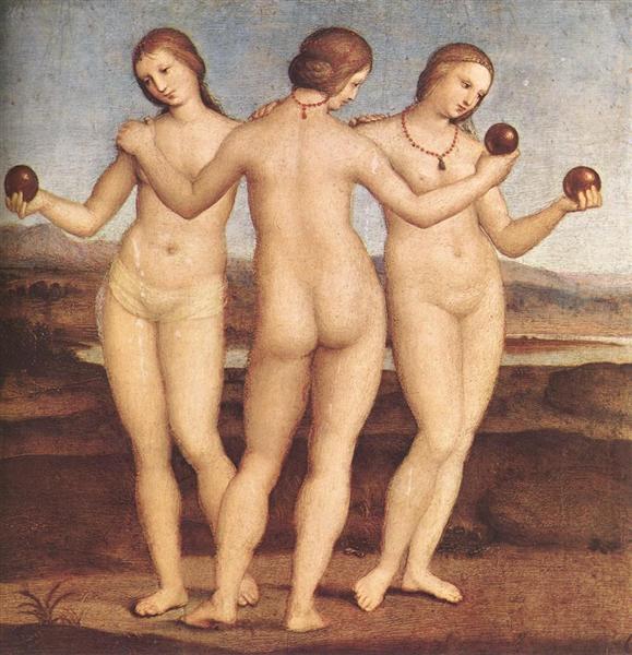 <p><span>Three Graces</span></p><p><span>c. 1503-04</span></p><p><span>oil on wood</span></p><p><span>17.1 x 17.1 cm </span></p><p><span>MuséeCondé, Chantilly, France</span></p>