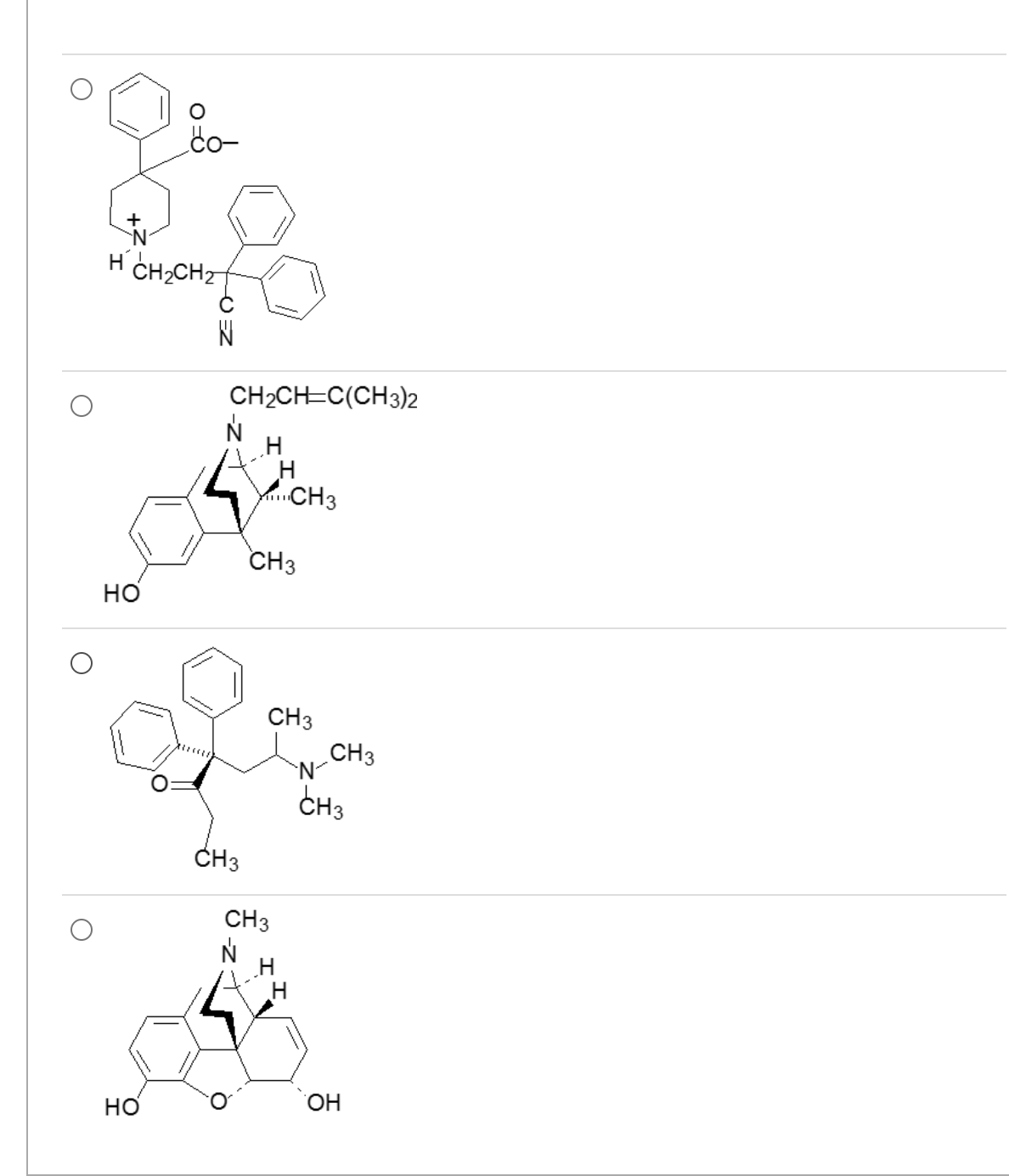 <p>Which one of these is an antidiarrheal agent with negligible CNS analgesic effects?</p>