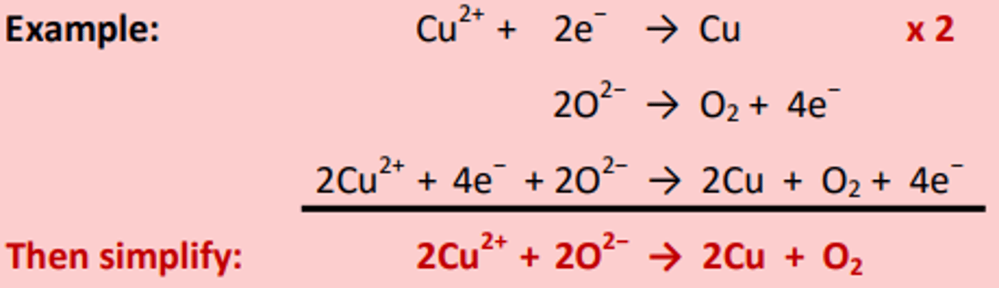 <p>The electrons cancel on both sides of the equation.</p>