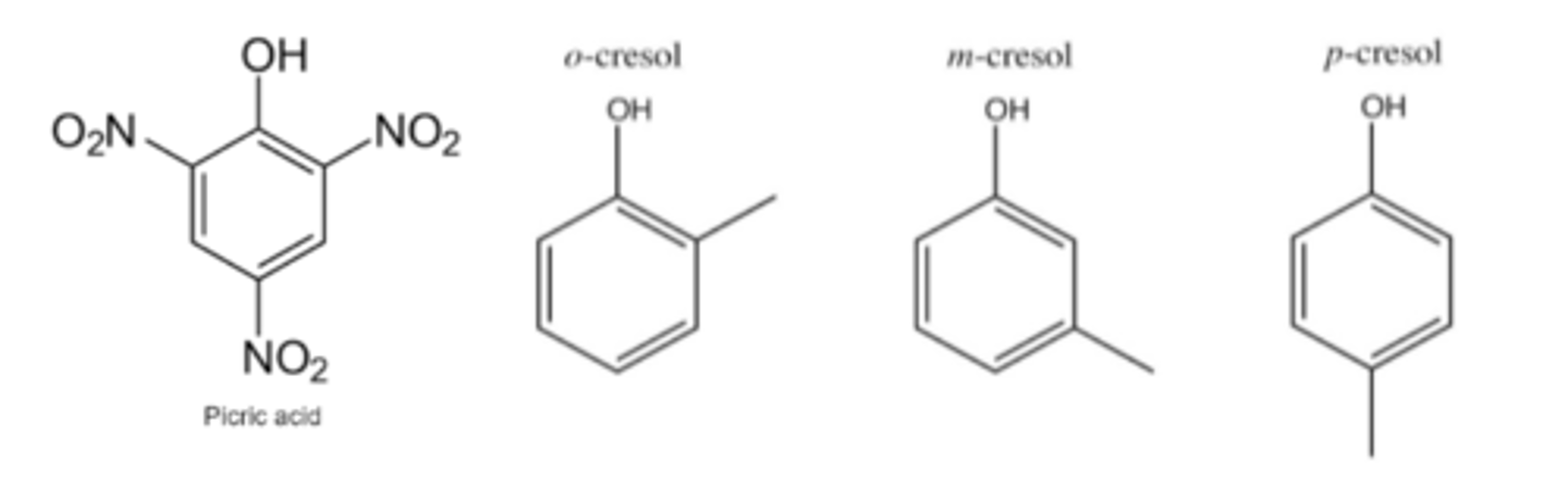 <p>picric acid&gt; 3,5-dinitrophenol &gt; p-nitrophenol &gt; o - nitrophenol &gt; m-nitrophenol &gt; phenol &gt; m-cresol &gt; p-cresol &gt; o-cresol</p>