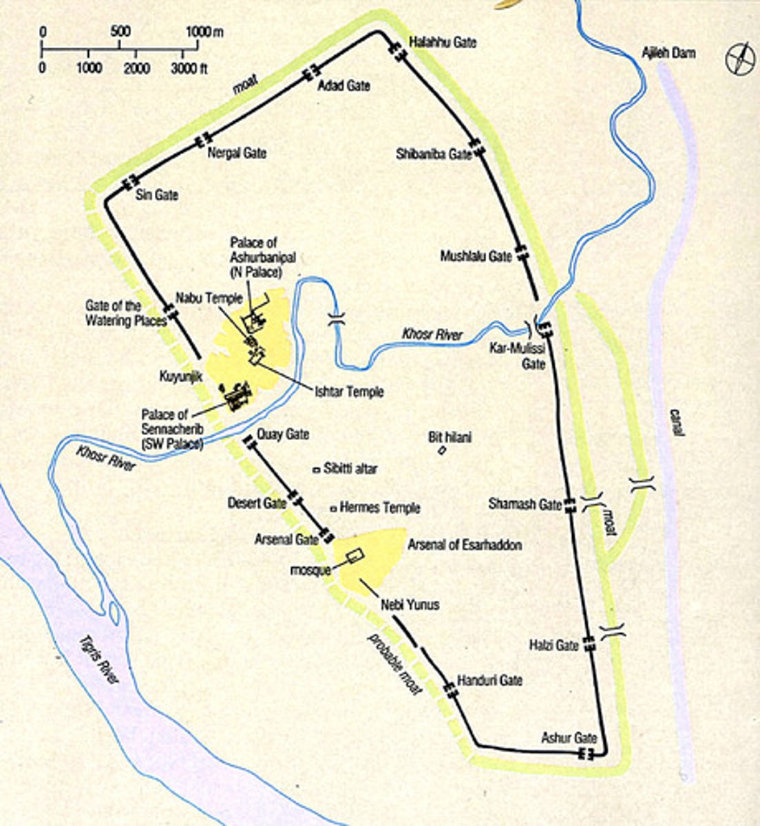 <p>A major ancient city on the eastern bank of the Tigris River. It served as the final, greatest capital of the Neo-Assyrian Empire in the 7th century BCE, a period of great cultural and architectural development, before its destruction in 612 BCE by a coalition of Babylonian and Median forces.</p>