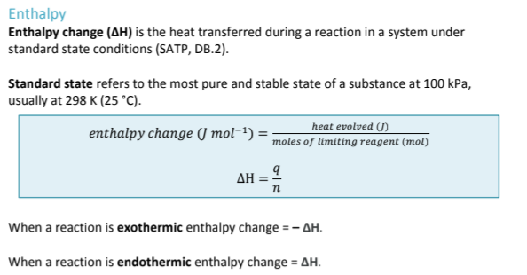 <p>The heat transferred during a reaction in a system at SATP Standard State (298 K, 100kPA)</p>