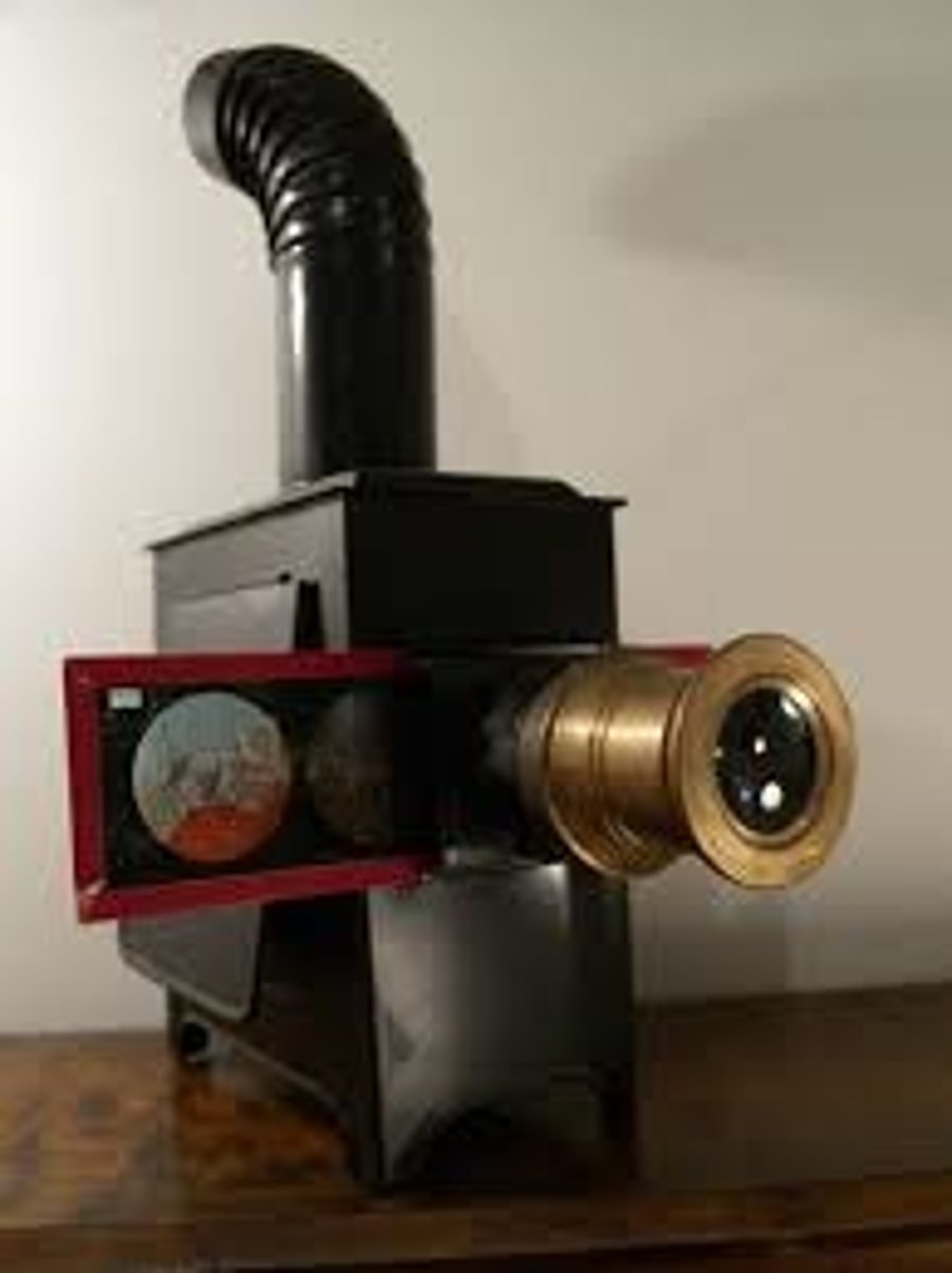 <p>a magic lantern, projection devise</p>