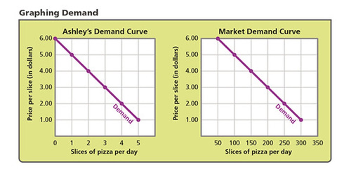 <p>illustrates the relationship between Qd and price (P) for an individual consumer</p>