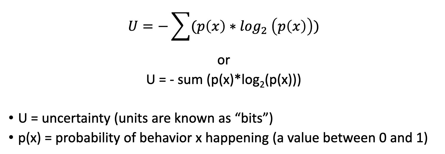 <p>-Information theory: We can measure <span>the flow of information by analyzing changes in the uncertainty of the receiver’s behaviors according to what the sender does. </span><br></p>