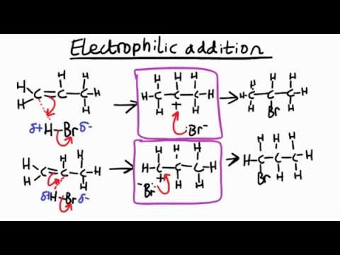 <p>If the alkene is unsymmetrical, such as propene and the molecule being added is also unsymmetrical, such as hydrogen bromide then 2 possible products could be formed</p><p></p>