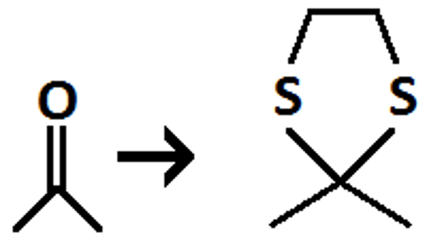 <p>2 Sulfide linkages in place of aldehyde used for protection</p>
