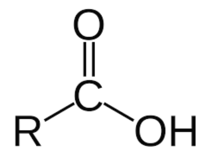 <p>Functional group with both a carbonyl + hydroxyl group, typically represented as -COOH. Can also be Ionized as COO-. And it’s acidic</p>