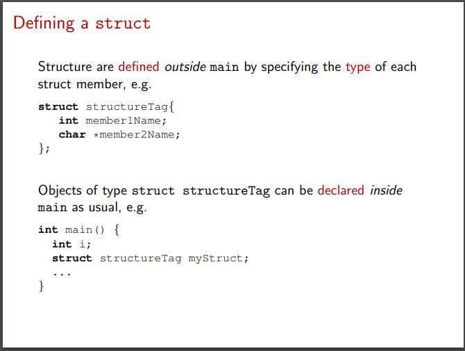 <p>Defining a struct and Accessing the struct members</p>