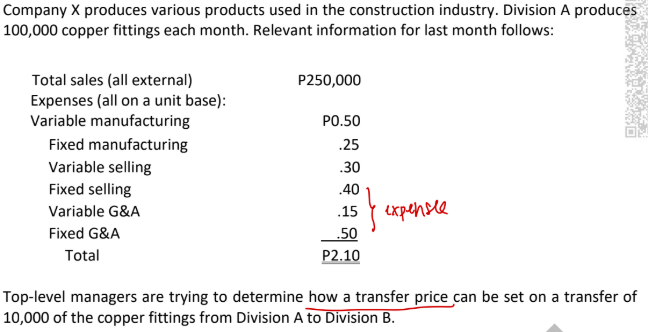 <p>A transfer price based on variable cost will be set at ___ per unit.<br>a. P0.50</p><p>b. P0.95</p><p>c. P0.80</p><p>d. P0.75</p>