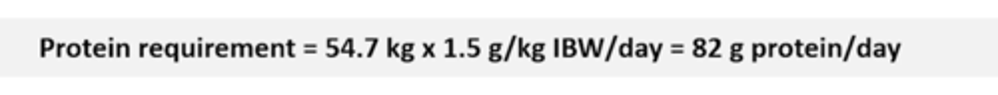 <p>82 g protein/day</p><p>make sure you decide which wt to use!!</p>