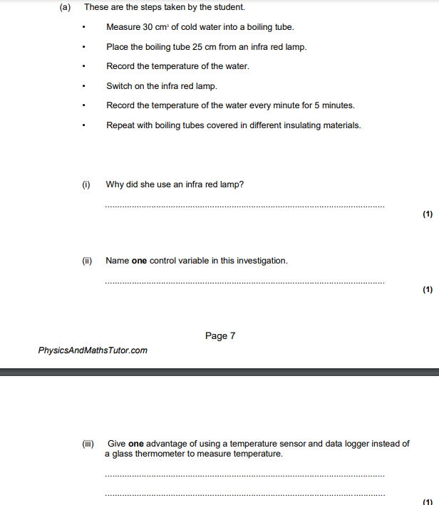 <p>) Why did she use an infra red lamp?</p>