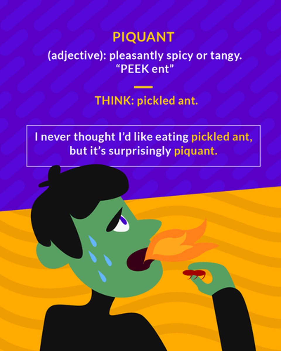 <p>(adj.) stimulating to the taste or mind; spicy, pungent; appealingly provocative</p>