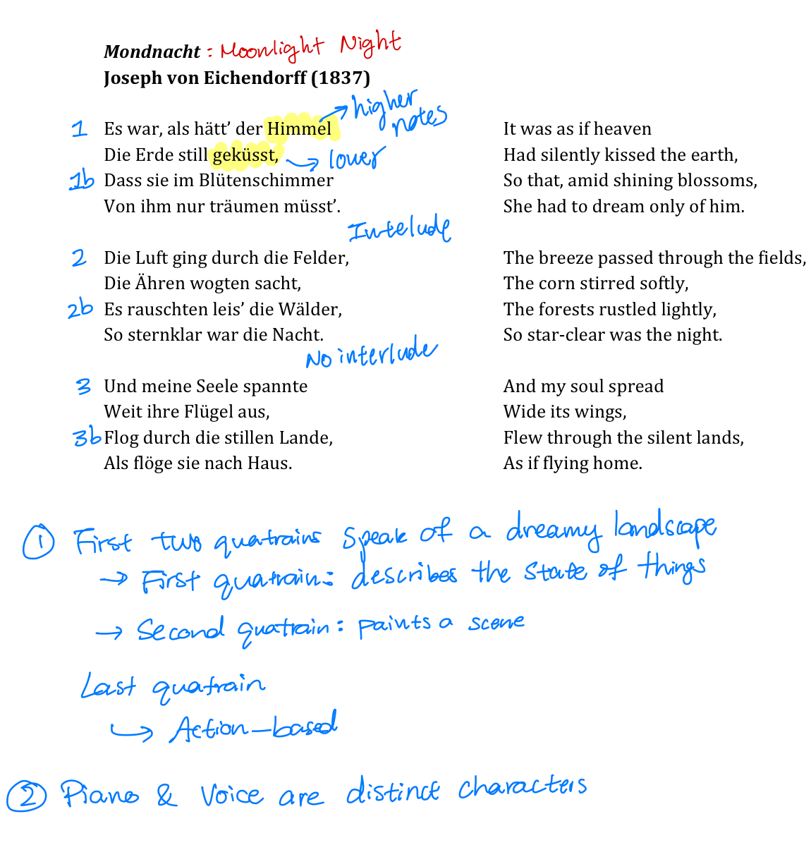 <p>Mondnacht by Schumann</p><p></p><p>Opening interval depicts large difference between heaven and earth</p>