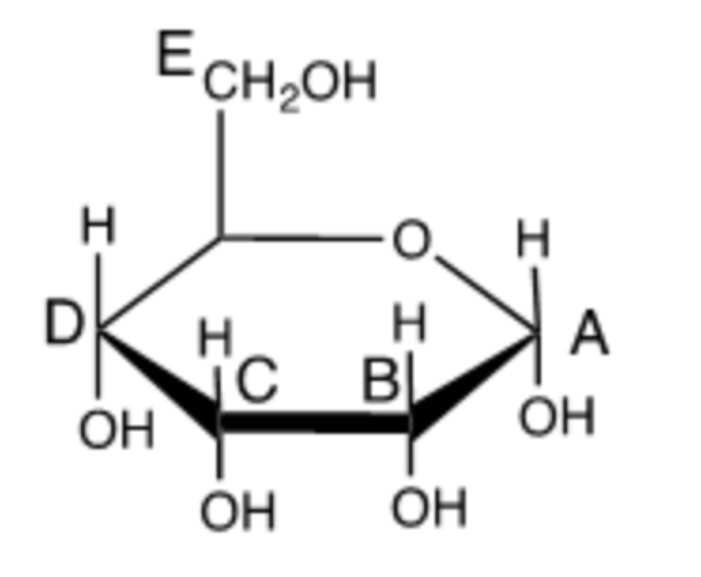 <p>Which carbon in this molecule is the anomeric carbon? (Indicate by the appropriate letter.)</p>