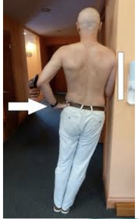 <p>Describe how a patient can correct their lateral shift at home</p>