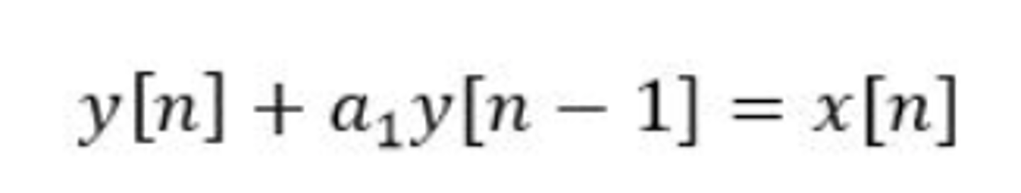 <p>Equation that uses the past inputs to determine the present input. For example, if you are at a time t = 3 seconds, then a difference equation for t = 3 seconds would be based on the values at t = 2 seconds and t = 1 seconds.</p>