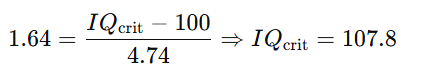 <p>Sample mean = 106</p><ul><li><p>Not significant since 106 &lt; 107.8</p></li></ul><p></p>