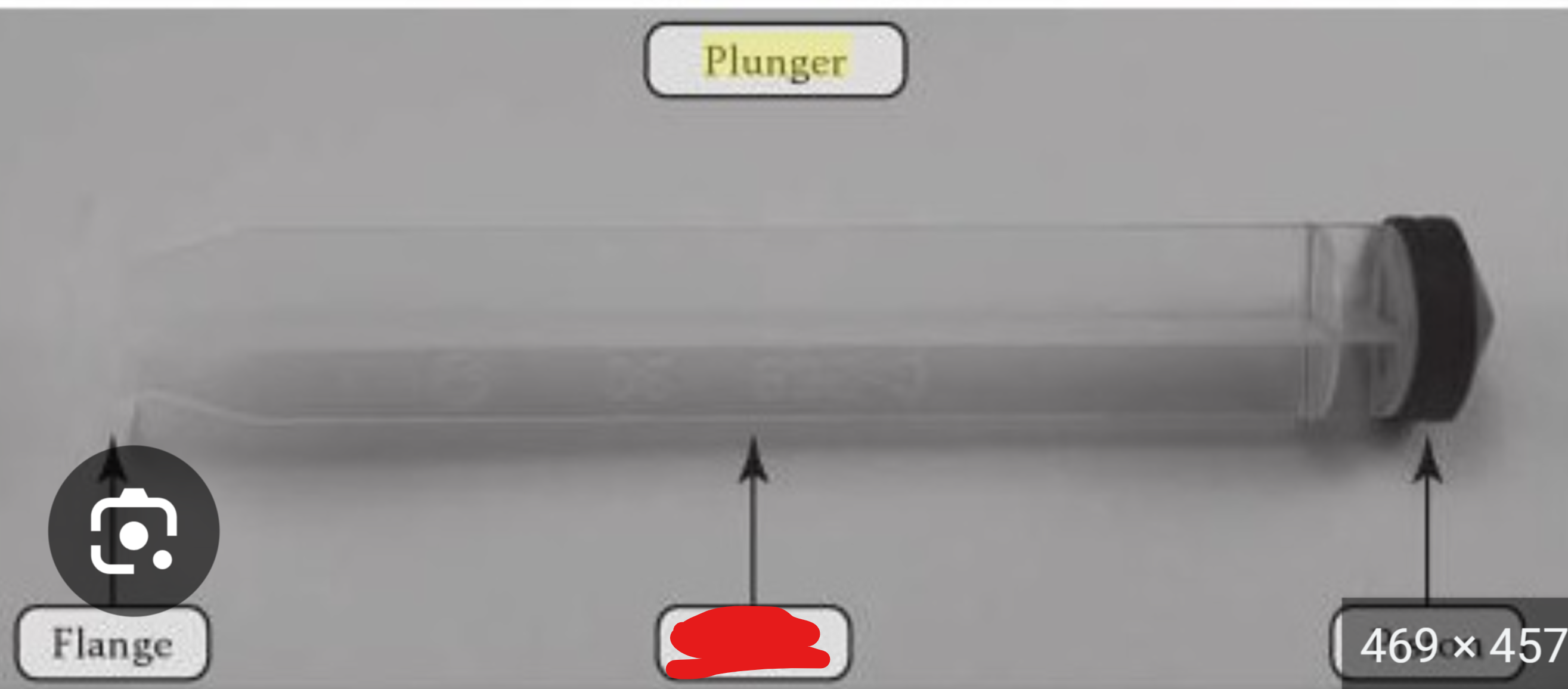 <p>part of a syringe</p><p></p><p>red blocked out portion</p>