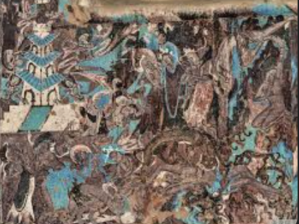 <p>Dunhuang - China, wall painting and sculpture, c. 500 CE, Northern Wei Dynasty, </p>