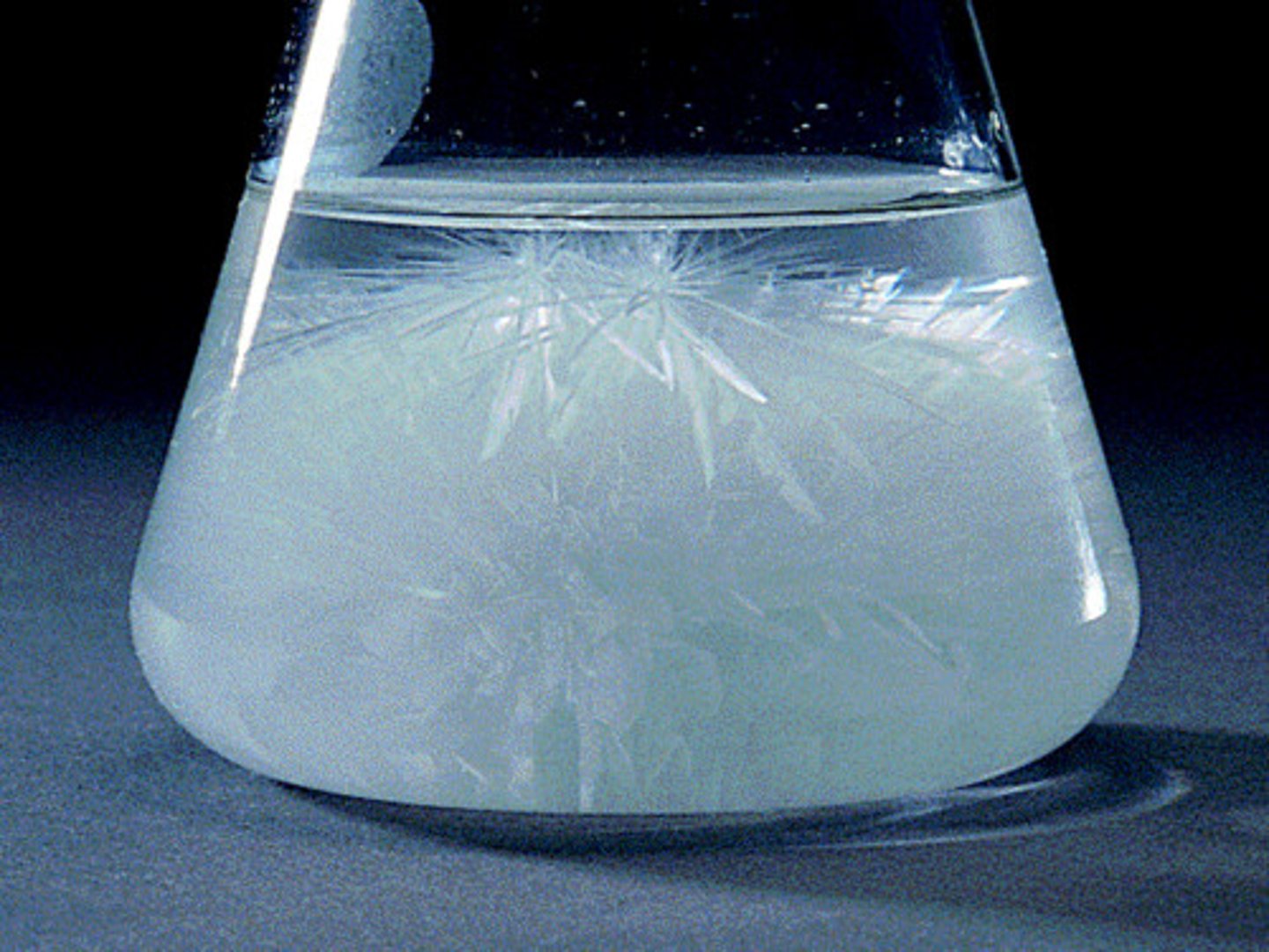 <p>a solution in which more solute has dissolved than normally expected at that volume and temperature; usually achieved by careful heating and cooling</p>