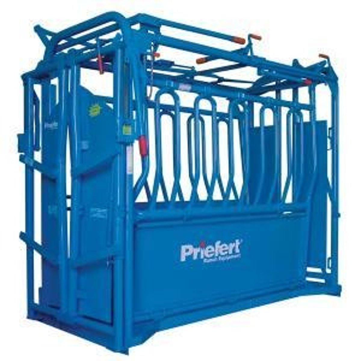 <p>a strongly built stall or cage for holding cattle, horses, or other livestock safely while they are examined, marked, or given veterinary treatment.</p>