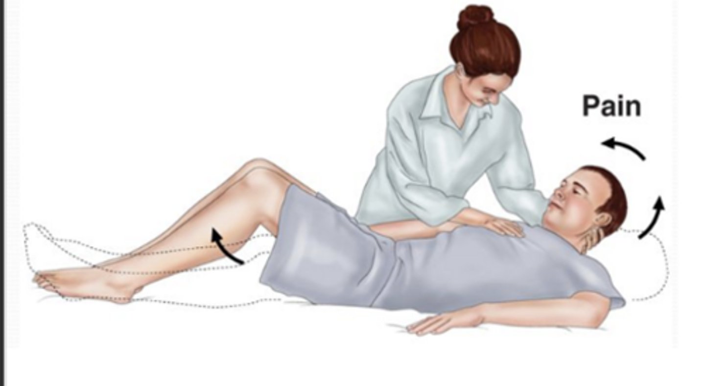 <p>Severe neck stiffness causes a patient's hips and knees to flex when the neck is flexed</p><p>*Sign of meningitis</p>